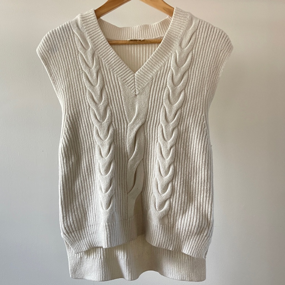 Cyrus Cream Cable Knit V-Neck Sweater Vest